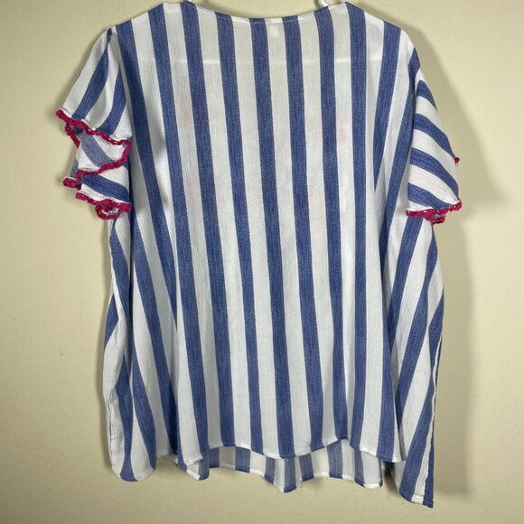 Andree by Units Women's SS Floral Stripe Embroidered Peplum Top 1X! - Picture 5 of 5